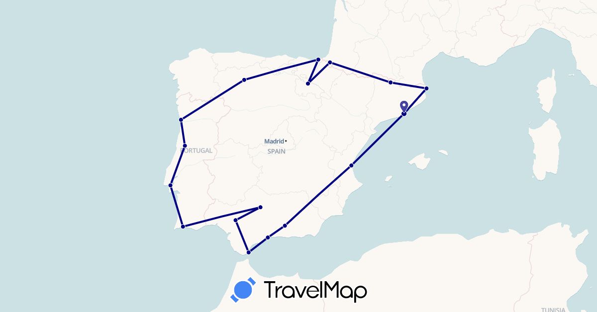 TravelMap itinerary: driving in Andorra, Spain, Gibraltar, Portugal (Europe)
